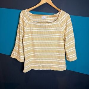 Anthropologie Tan and White Boxy Blouse